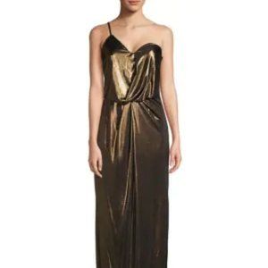 Halston Heritage Gold Lame Column Gown - Size 4